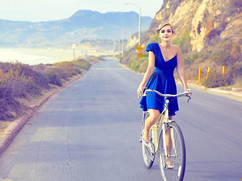 girl, beautiful, blonde, dress, bike