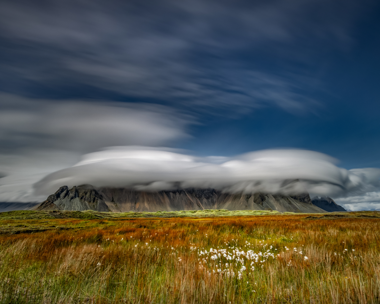 landscape, field, mountain, cloud