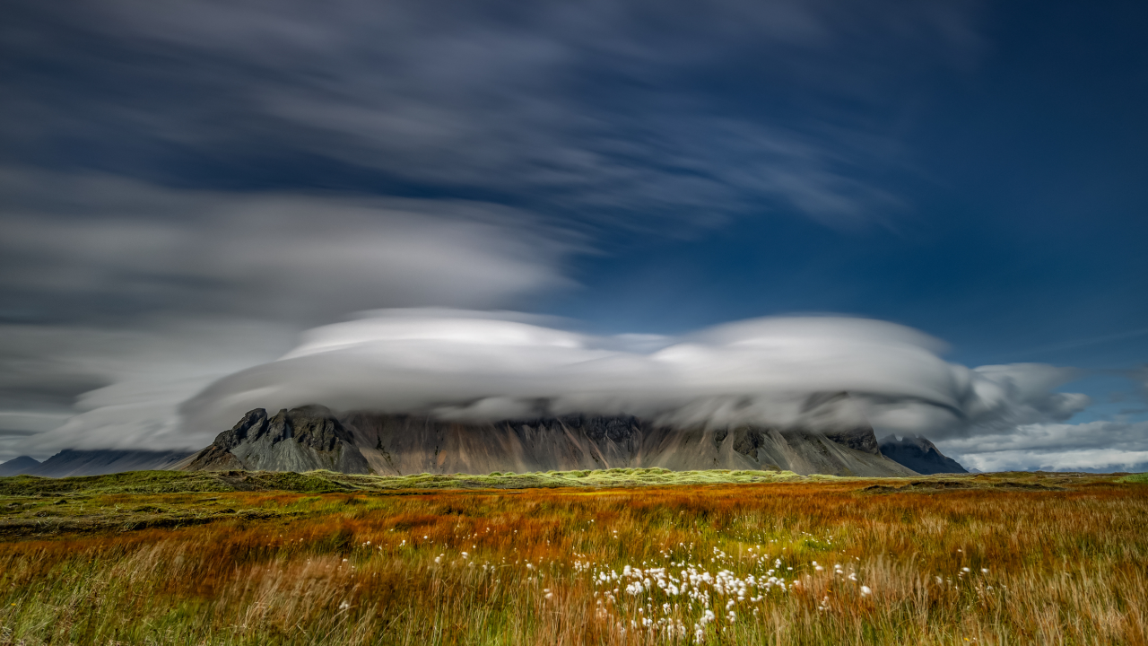 landscape, field, mountain, cloud