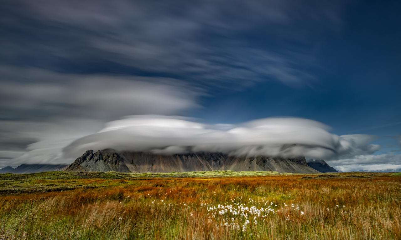 landscape, field, mountain, cloud
