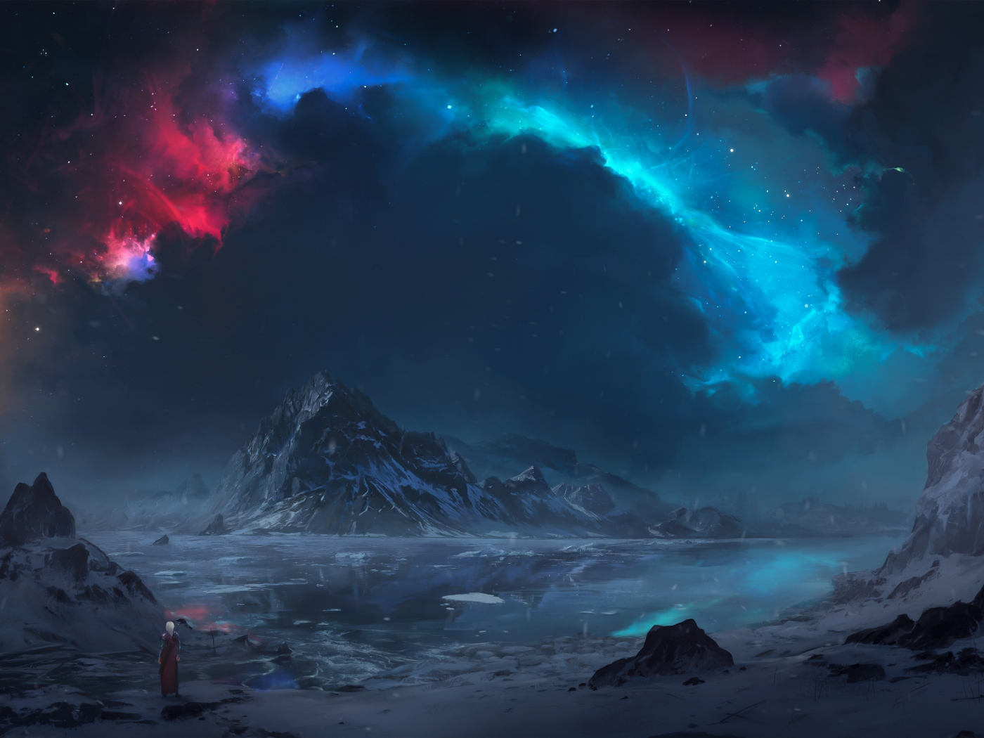 fantasy, landscape, beautiful, nebula, mountains