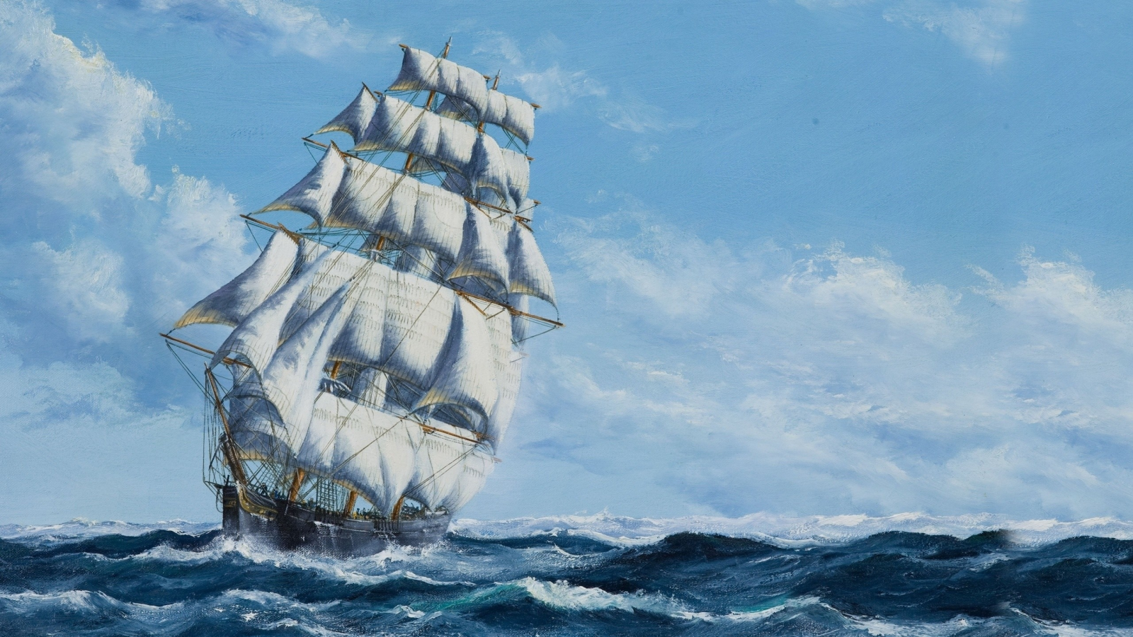ship, sea, sailboat, sea, picture, drawing