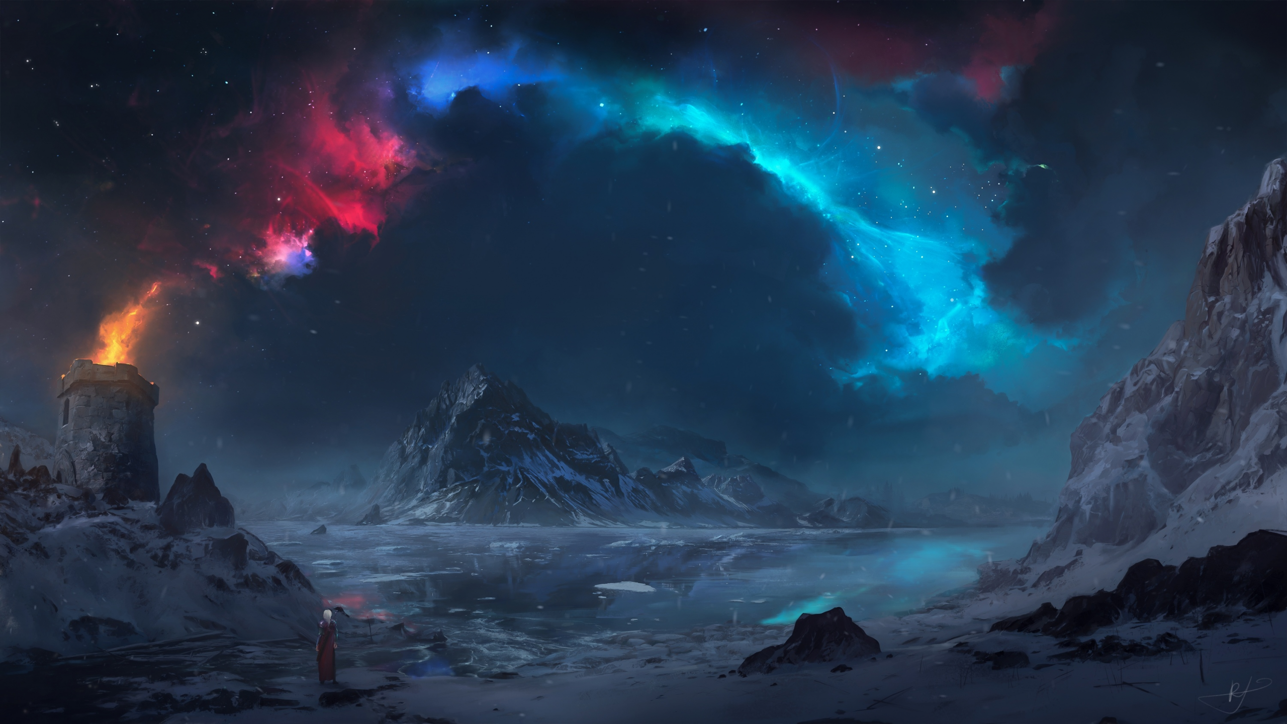 fantasy, landscape, beautiful, nebula, mountains