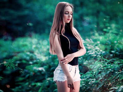 girl, beautiful, longhaired, shorts