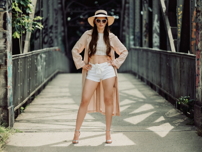 girl, sweet, beautiful, shorts, legs, glasses, hat