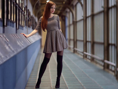 girl, beautiful, redhaired, slim, boots