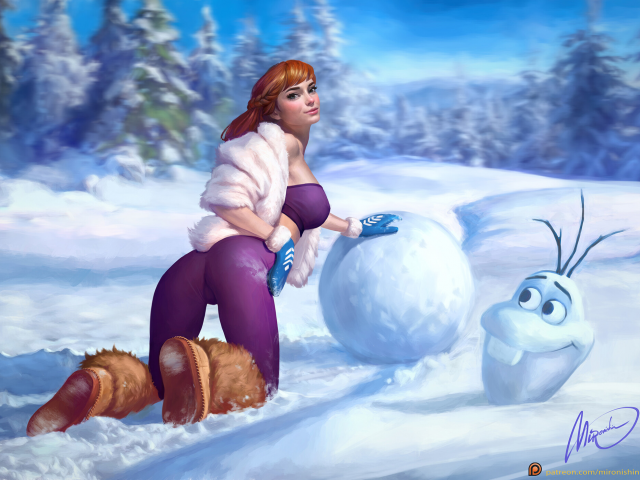 girl, beautiful, snow, snowman, winter