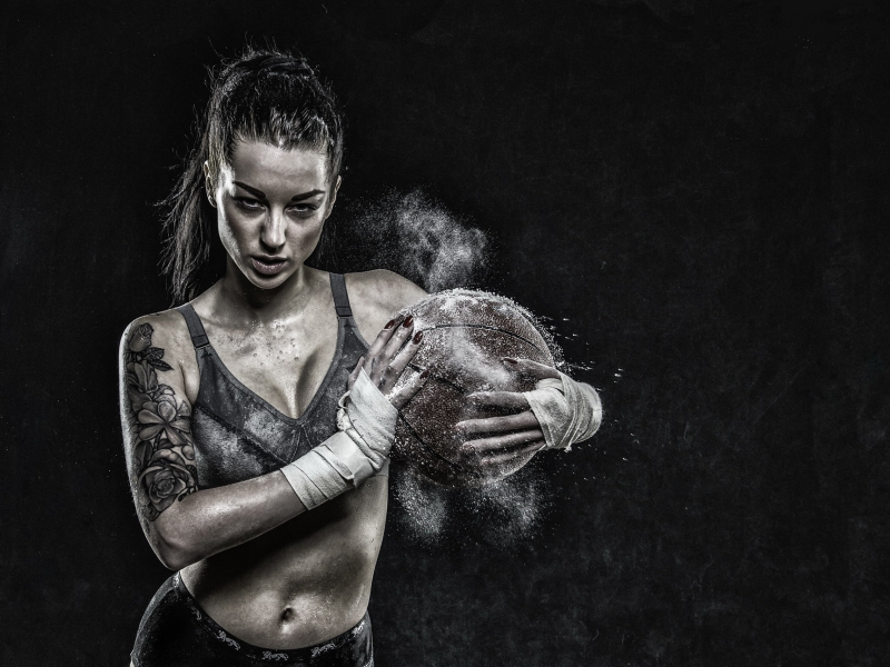 girl, athlete, tattoo, ball