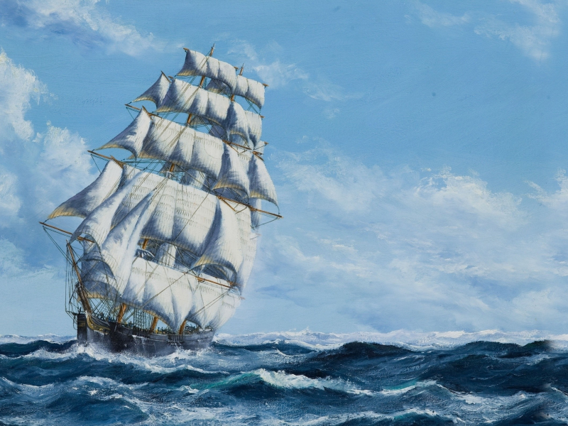 ship, sea, sailboat, sea, picture, drawing