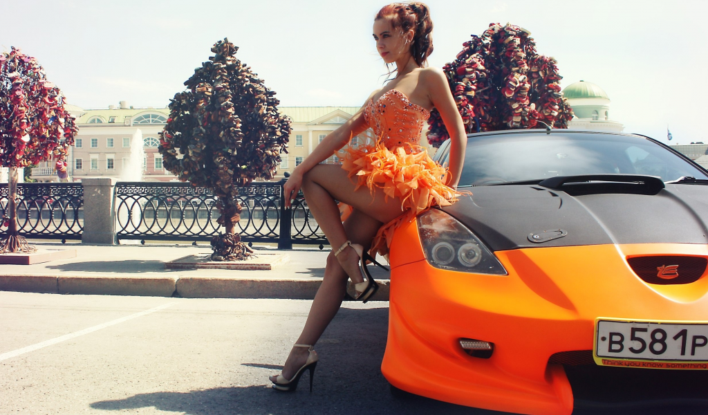 girl, beautiful, car