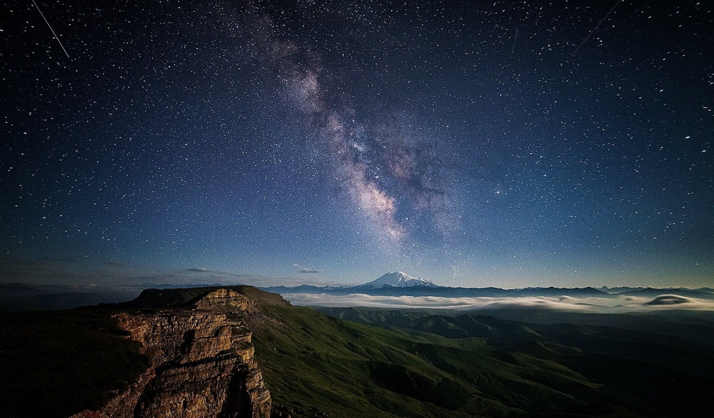 night, stars, milky way, mountains