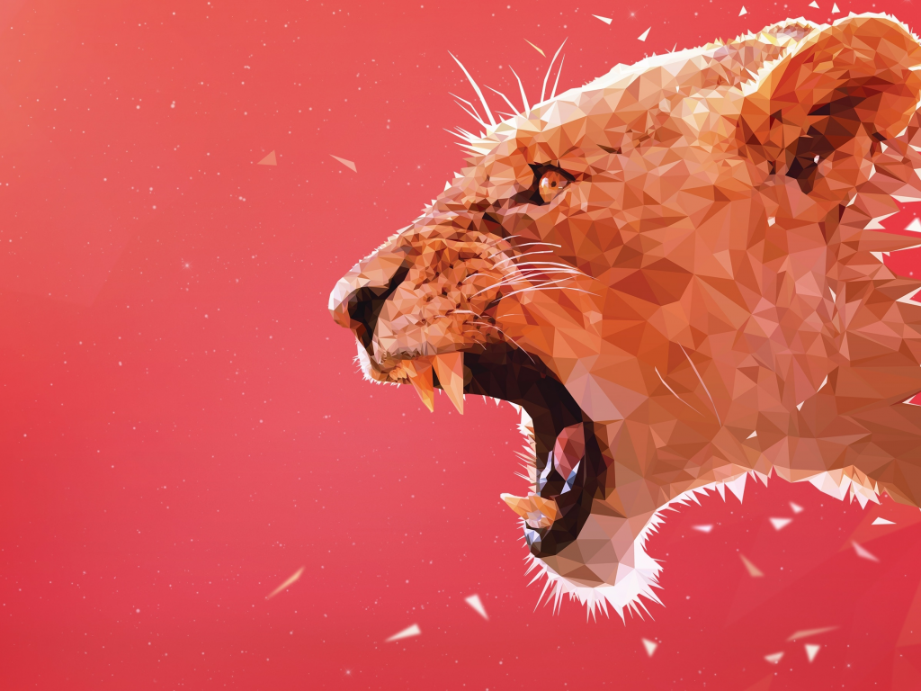 tiger, roaring, low, poly