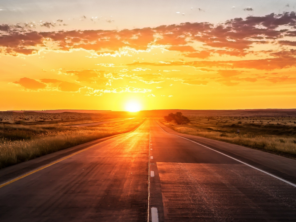 landscape, road, sunrise, sun