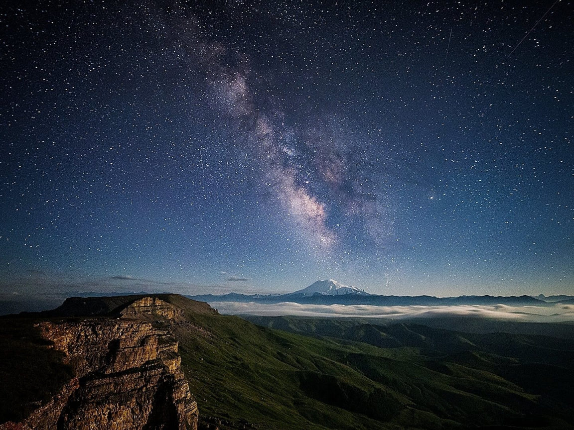 night, stars, milky way, mountains