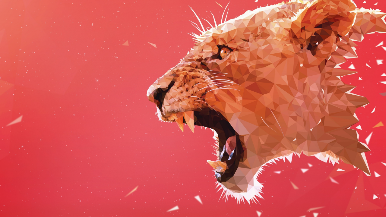 tiger, roaring, low, poly