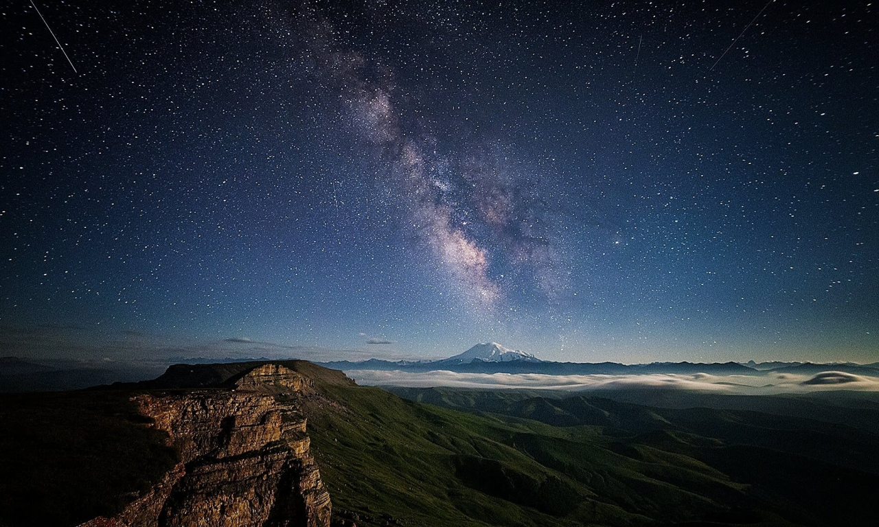 night, stars, milky way, mountains