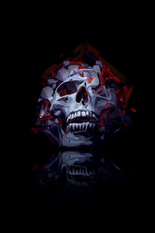 skull, low, poly, artwork, amoled, black, background