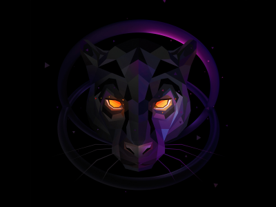 panther, scary, glowing, eyes, low, poly, dark, background