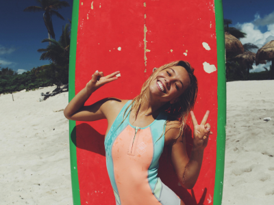 girl, surfing, smile, beach, indoor swimsuit, blonde