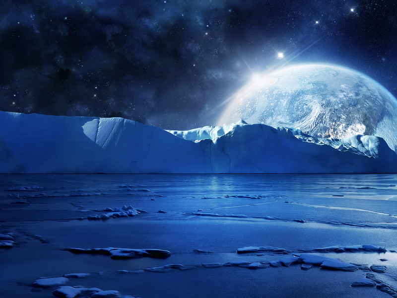 landscape, night, moon, ice, snow