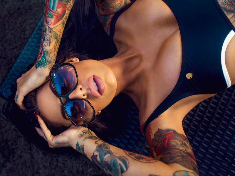 girl, beautiful, sun glasses, tattoo