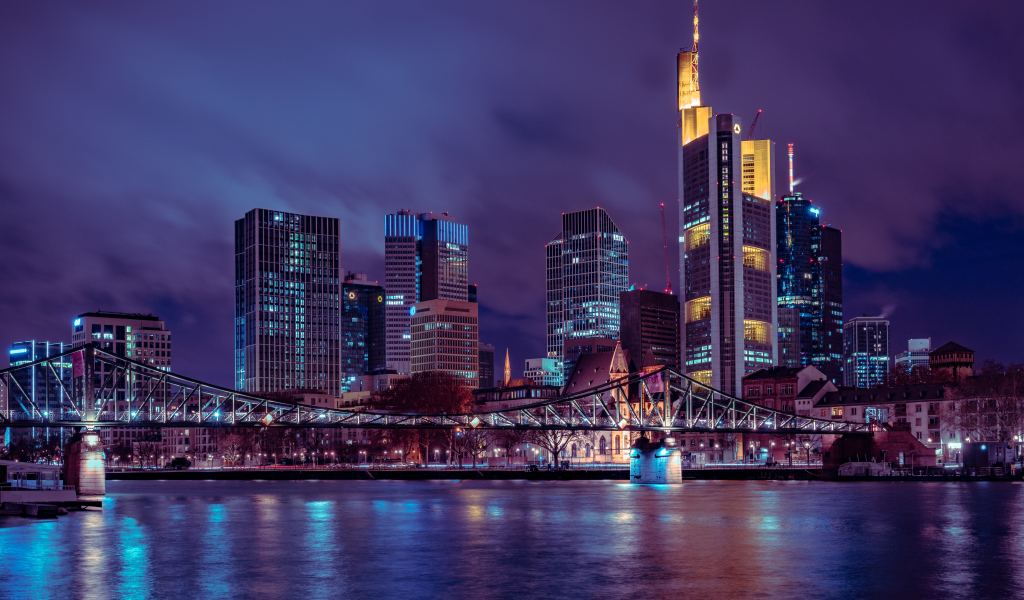 germany, night, bridge, city, skyscraper