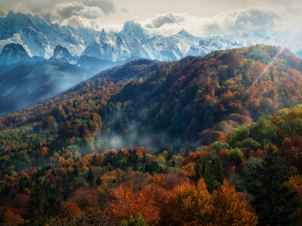 alps mountains, autumn, snow, covered, mountain, range, europe