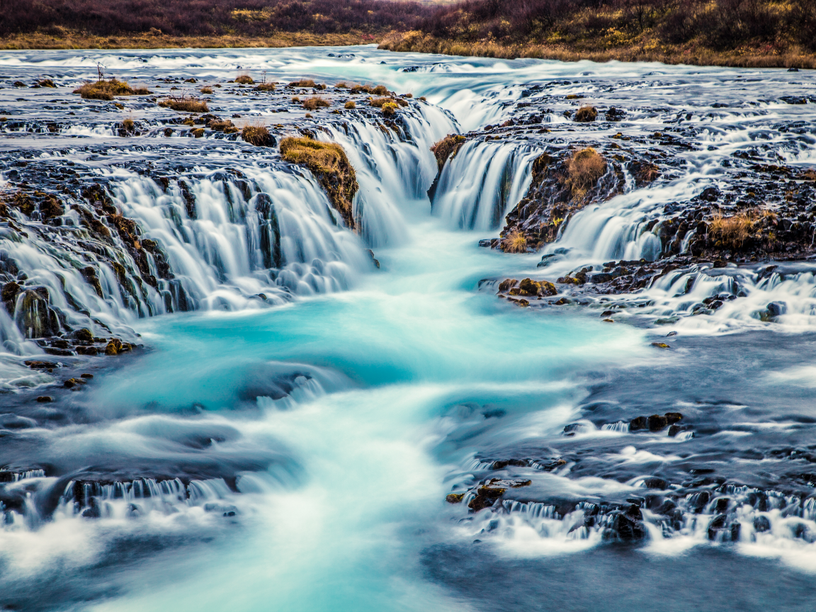 bruarfoss, waterfall, iceland, river, stream, blue, water