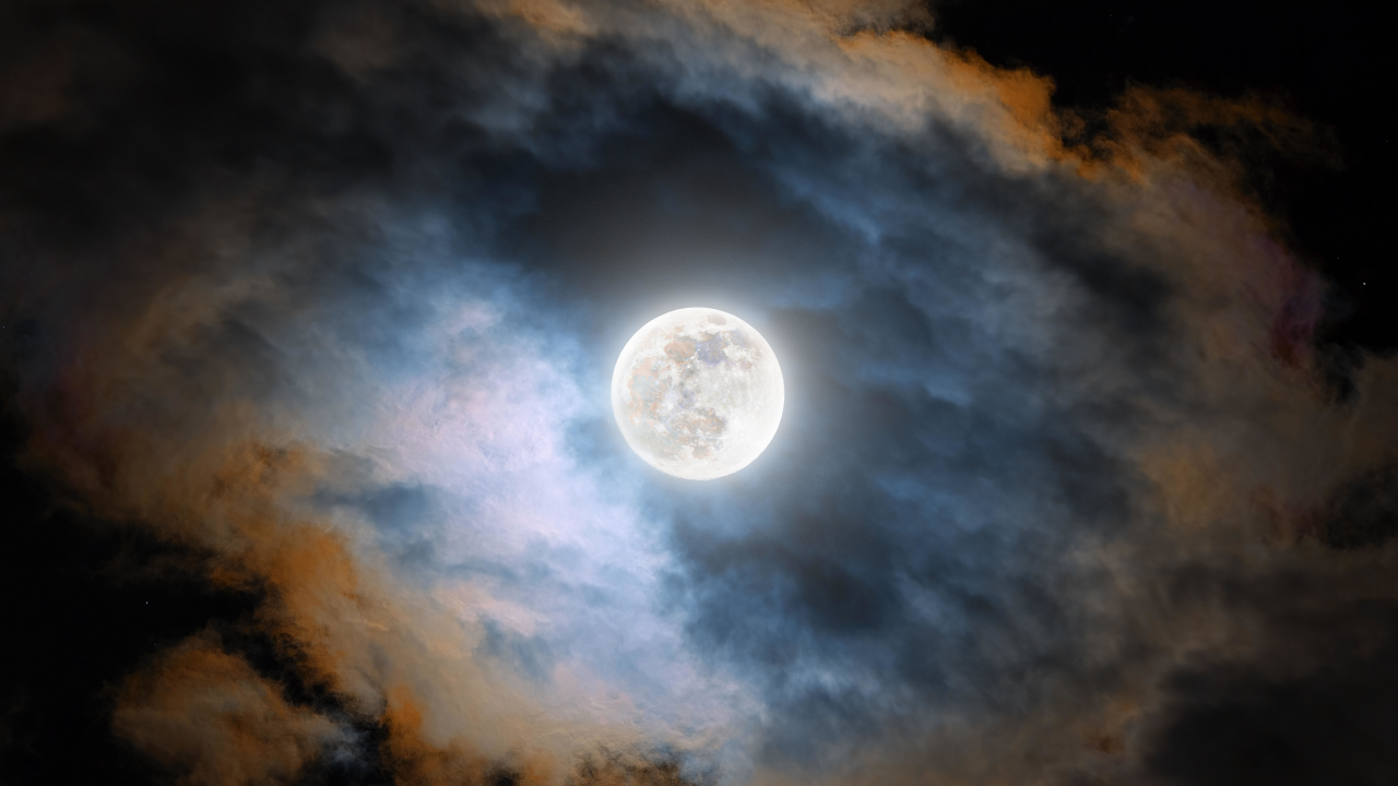 cold, moon, night, clouds, dark, glowing