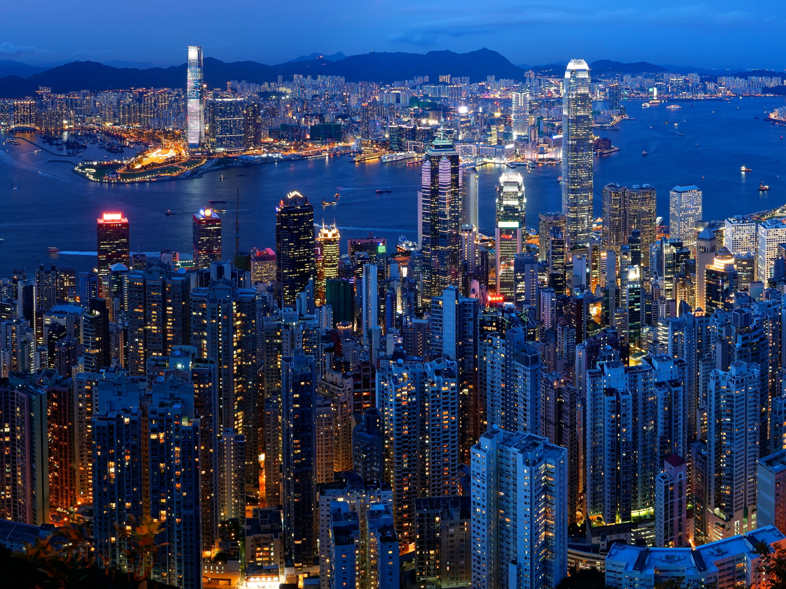 victoria peak, hong kong, city, skyline, victoria harbour, dusk