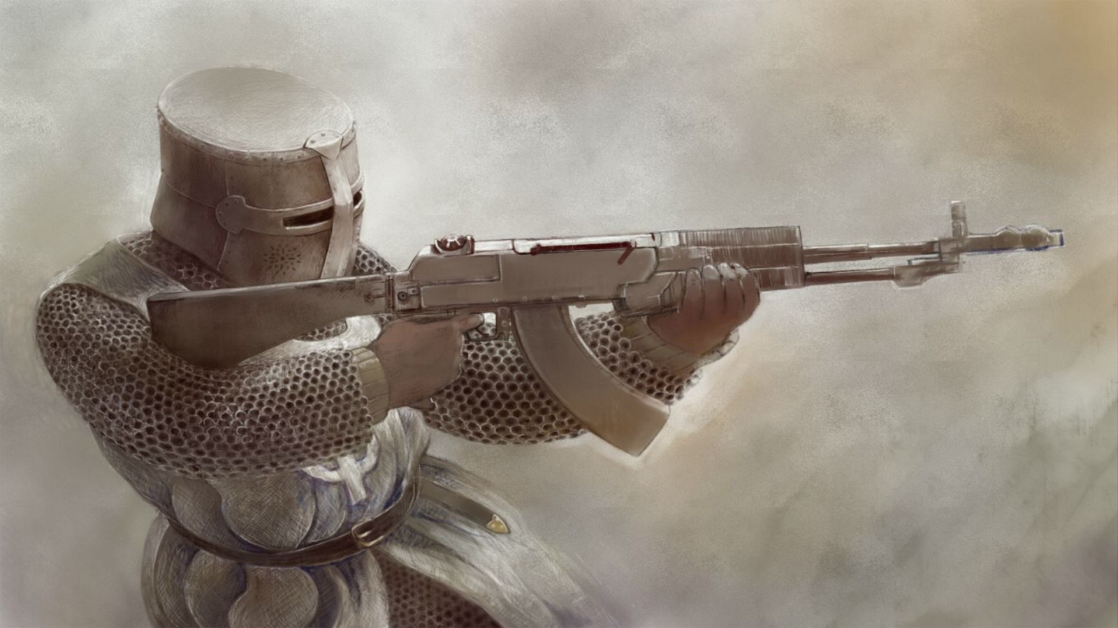 knight, automatic rifle, fantasy