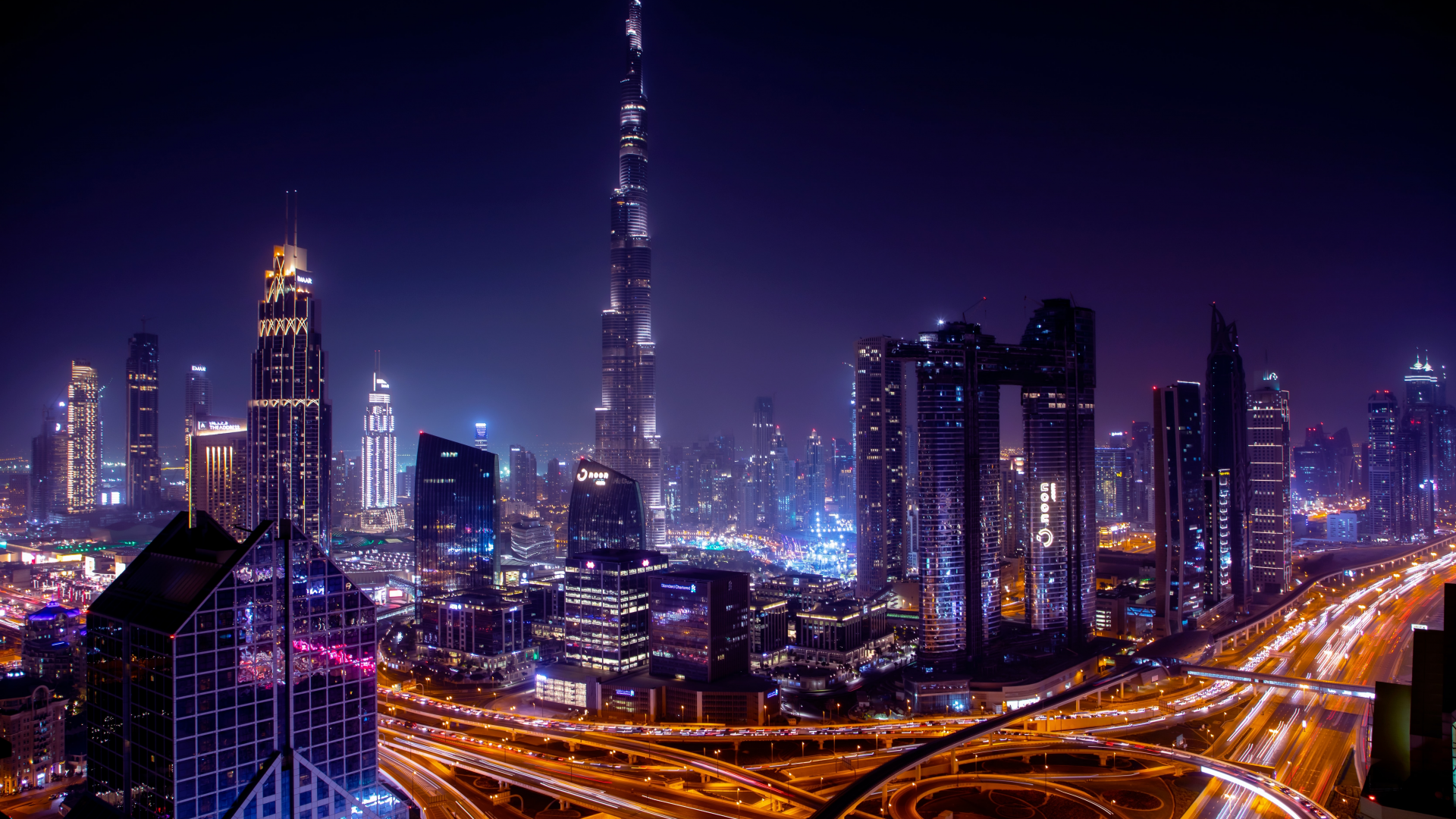 burj khalifa, dubai, city, skyline, skyscrapers, cityscape, night