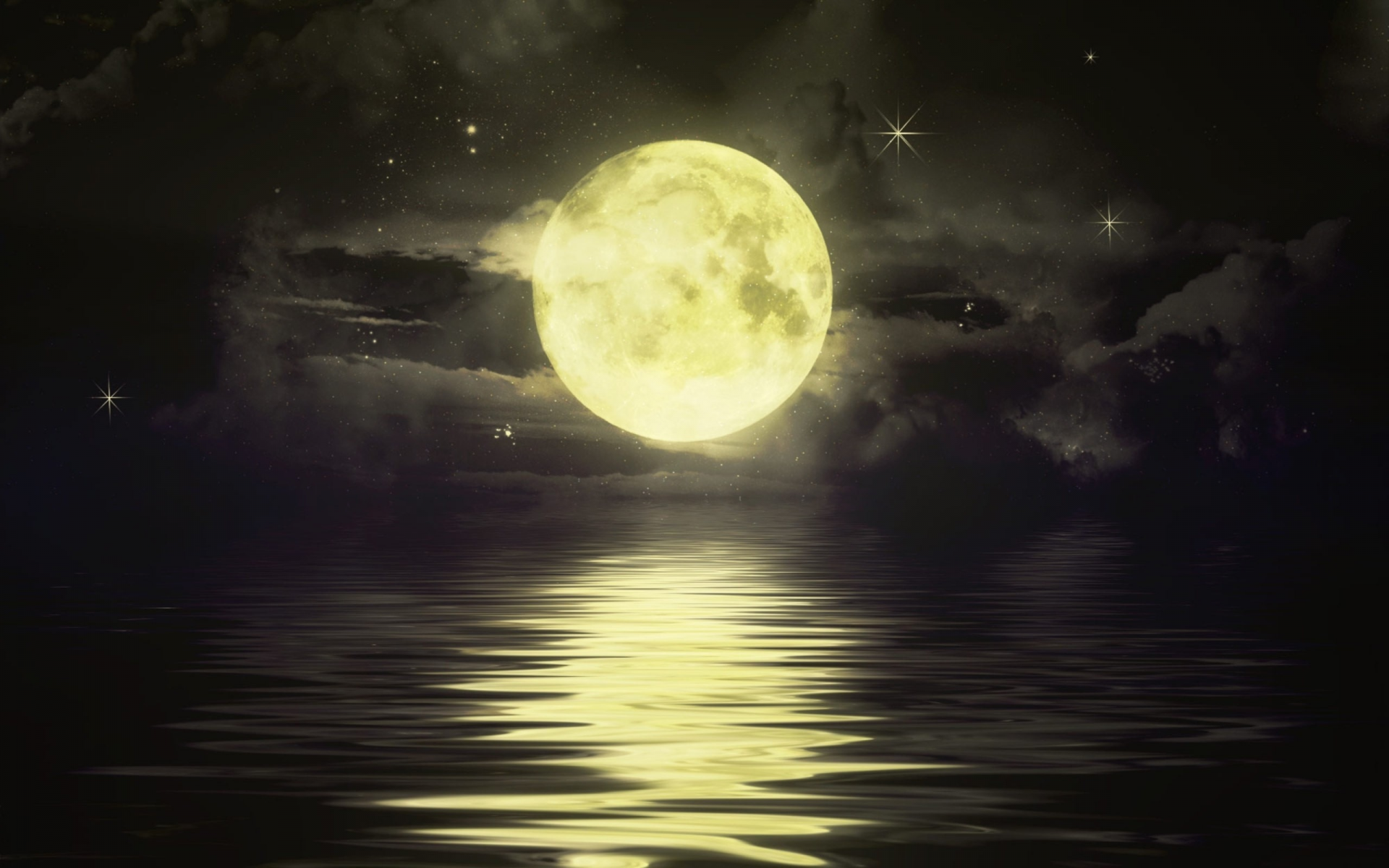 night, moon, sea, water