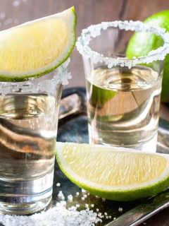 tequila, shot glass, lime, salt