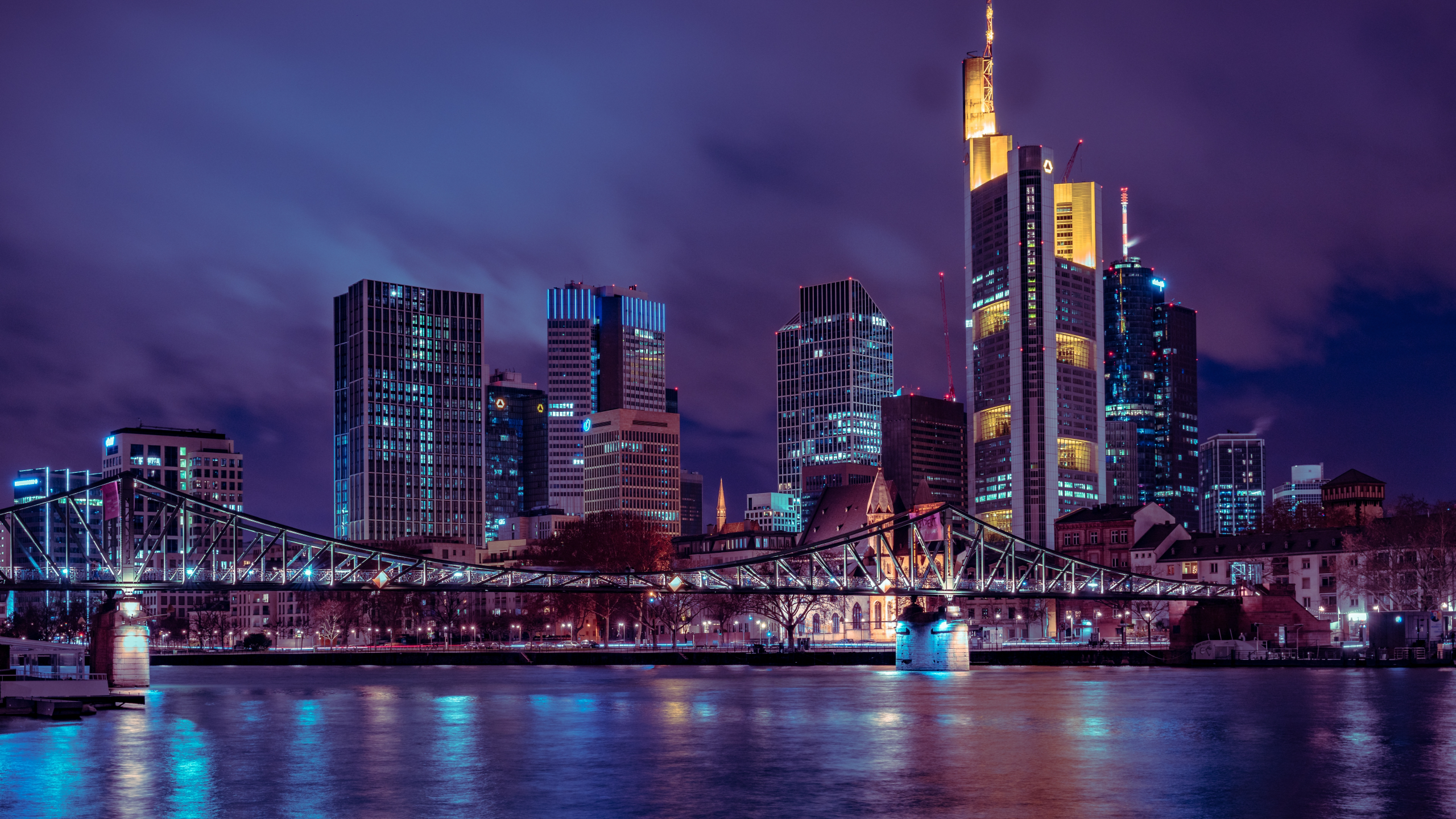 germany, night, bridge, city, skyscraper