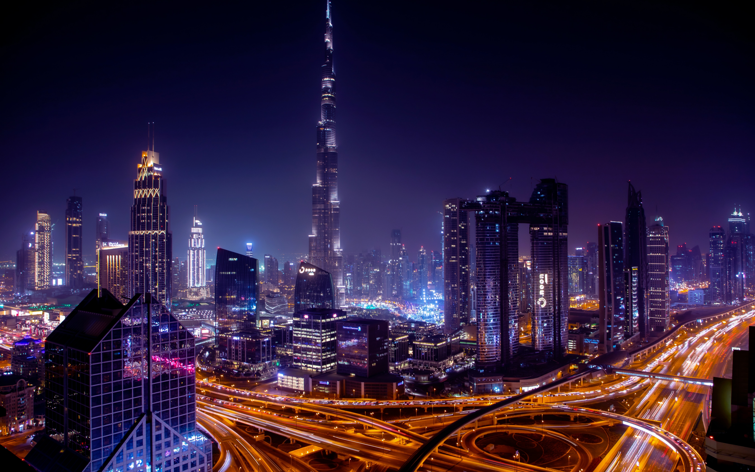 burj khalifa, dubai, city, skyline, skyscrapers, cityscape, night