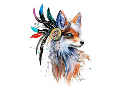 fox, drawing, feathers, colorful, animals, artwork