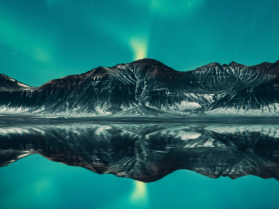 aurora, borealis, mountains, lake, sky, iceland