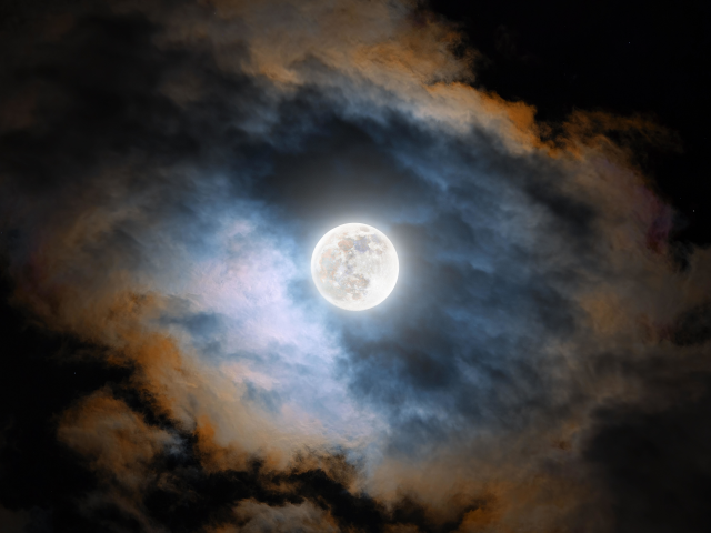 cold, moon, night, clouds, dark, glowing