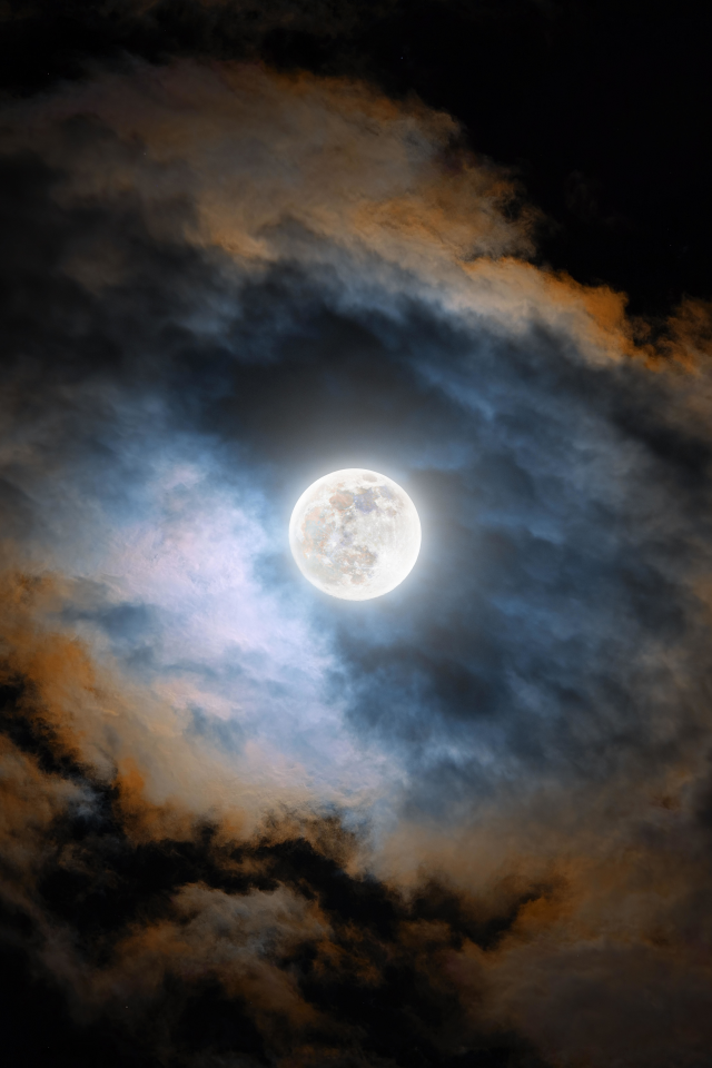 cold, moon, night, clouds, dark, glowing