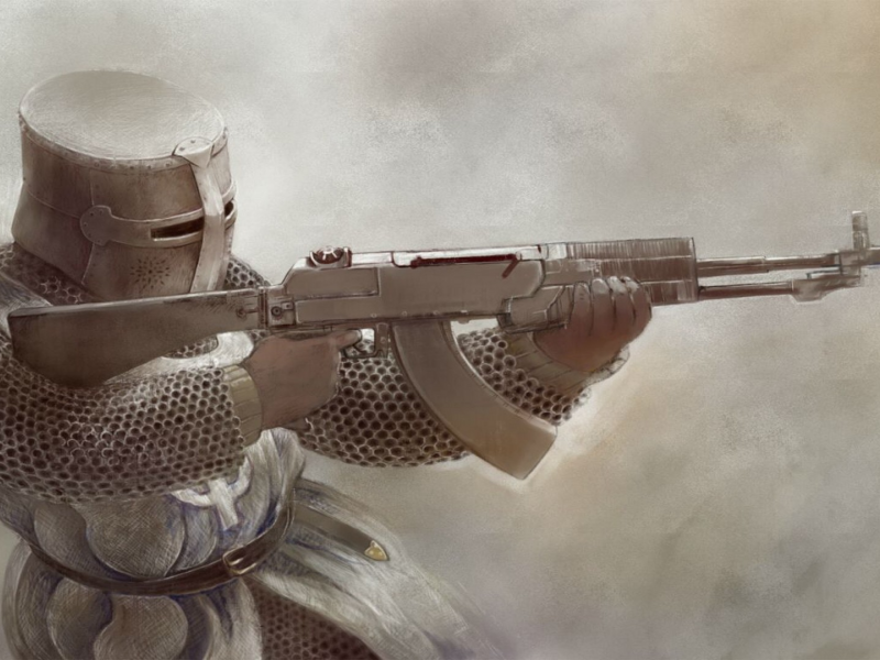 knight, automatic rifle, fantasy