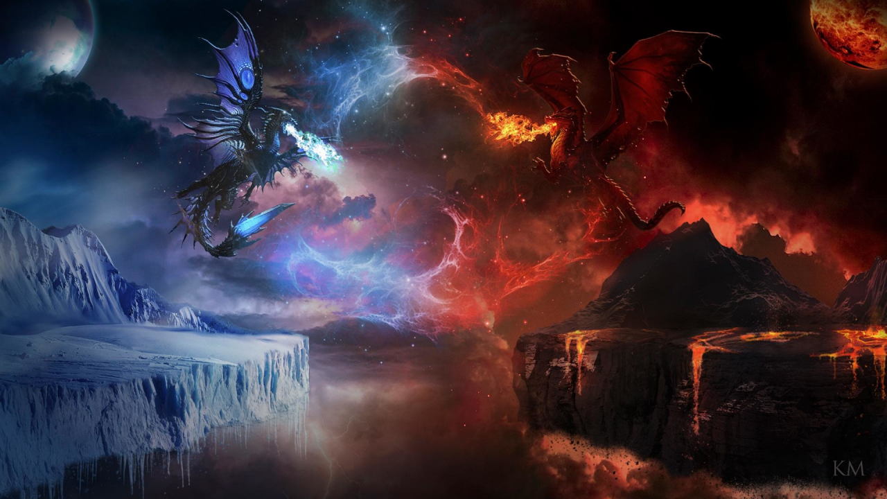 fantasy, fire, ice, dragon, dragons