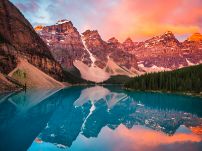 moraine, lake, rocky, mountains, banff, national park, landscape