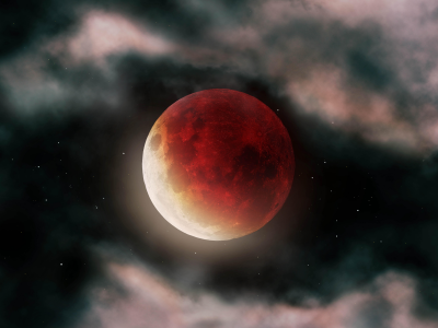 blood moon, clouds