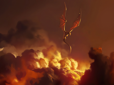 sky, fire, fire, flame, cloud, dragon