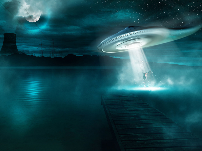 backwater, moon, ufo, pier, abduction, man