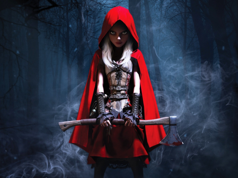 fantasy, forest, night, little red riding hood, axe