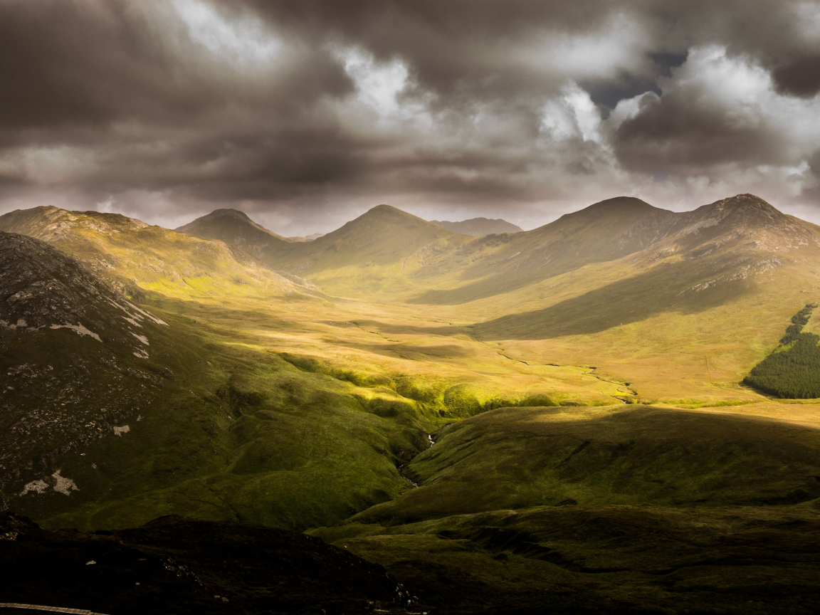 sun, green, mountains