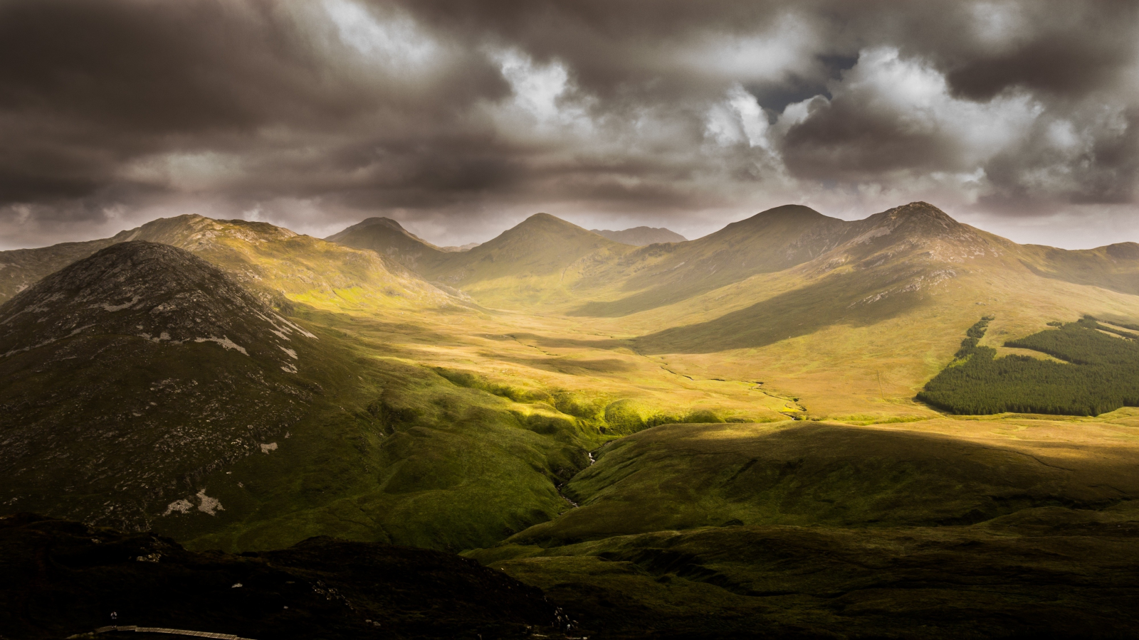 sun, green, mountains