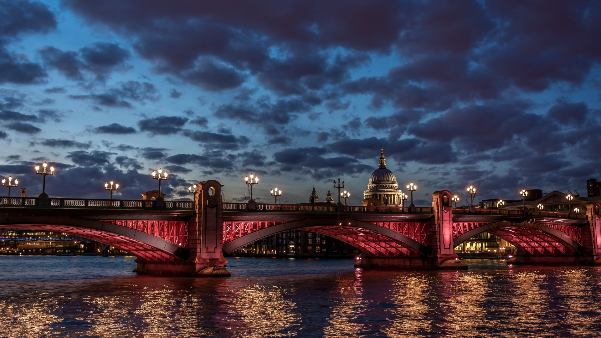 london, river, thames, st paul cathedral, water, night, clouds, sky, sunset, twilight, night, light, travel, vacation